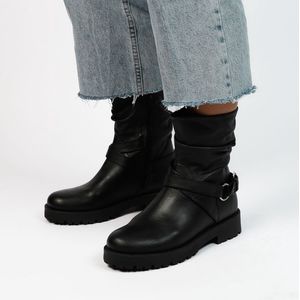 Manfield - Dames - Zwarte leren biker boots - Maat 37