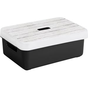 Sunware Opbergbox - zwart - 9L - kunststof met houtkleur deksel