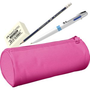 Etui - roze - gevuld - pen, potlood, gum - WS-58101-BU