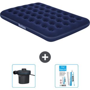 Bestway luchtbed - Twijfelaar - 137 x 191 x 22 cm - Blauw - Inclusief Pomp en Reparatieset