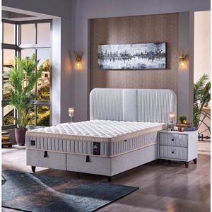 BSS Bedding Florence - Bed Boxspring Set - Complete Boxspring - 160x200 - Slaapkamerbed - 1 x Matras met Topper - 2 x Bedbox - 1 x Hoofdbord