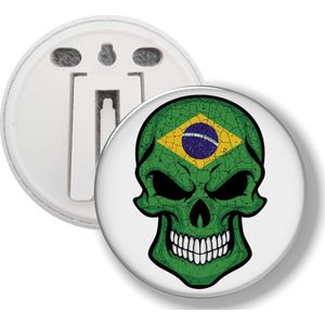 Button Met Clip - Schedel Vlag Brazilië