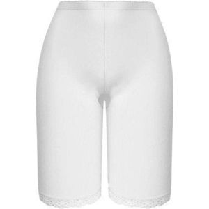 Dames Lange Boxershorts - High Waist - Katoen - Met Kant - Wit - Maat M (701)