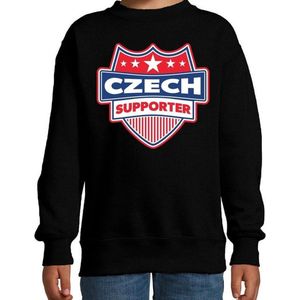 Czech supporter schild sweater zwart voor kinderen - Tjechie landen sweater / kleding - EK / WK / Olympische spelen outfit 152/164