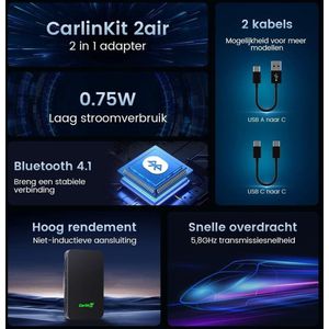 2024 Nieuwe upgrade CarlinKit 5.0 2Air Adapter draadloze CarPlay/Android Auto - Verbeterde connectiviteit met gevoelloze Plug-and-play Carplay Dongle