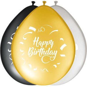 Folat - Ballonnen Happy Birthday - Goud, Zilver, Zwart