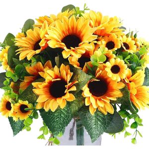 Kunstbloemen, zonnebloemen, 4 frets, bloemendecoratie, zijden bloemen, kunstplanten, namaakbloemen voor binnen, buiten, tuin, feest, bruiloft, decoratie, tafeldecoratie