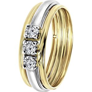 Lucardi Dames Ring met zirkonia - Ring - Moederdag Cadeautje - 14 Karaat Goud - Geelgoud en Witgoud
