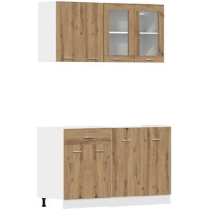 vidaXL - 4-delige - Keukenkastenset - Lyon - bewerkt - hout - artisanaal - eikenkleurig
