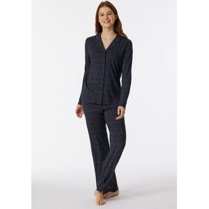 SCHIESSER Contemporary Nightwear pyjamaset - dames pyjama lang biologisch katoen knoopsluiting reverskraag grafische print nachtblauw - Maat: 36
