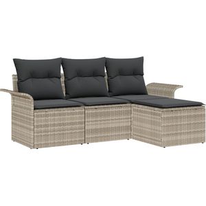 vidaXL - 4-delige - ligbed - set - met - kussens - in - lichtgrijs - poly - riet