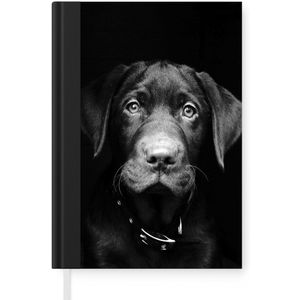 Notitieboek - Schrijfboek - Dierenprofiel hond in zwart-wit - Notitieboekje klein - A5 formaat - Schrijfblok