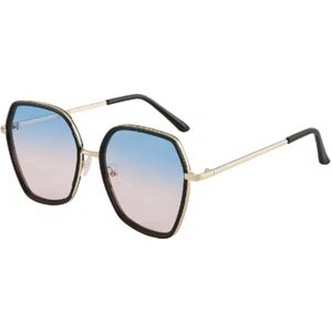 WVspecials zonnebril blauw/roze met goud rond - Zonnebril Unisex - 2024 - Gepolariseerde glazen - Paars met Zwart - Sunglasses