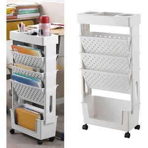 Kids Boekenkast Wandplank - Winkelwagen Opslag Plank Rack - Vloer Staande Boekenplank - Multifunctionele Rekken Organizer voor Kantoor Keuken Slaapkamer Badkamer - Wit