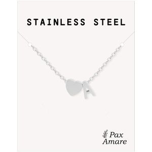 Letter A Ketting Zilverkleurig - Stainless Steel - Initiaal & Hartje Hanger - Initialen Ketting op Cadeau Kaartje - Pax Amare
