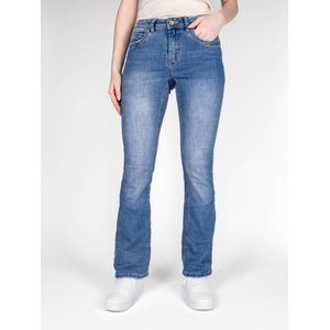 Red Button Cropped Slim Fit Jeans Babette Medium Blue Denim