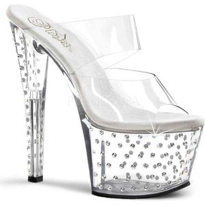 Pleaser - STARDUST-702 Muiltjes - Paaldans schoenen - 39 Shoes - Transparant/Zilverkleurig