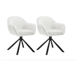 Varnox Eetkamer Stoelen - Eettafel stoelen - Stoelen - Draaistoel - Eetkamerstoel - Fauteuil - Stoel - Fluweel - Velvet - Set van 2 - 360 graden draaibaar - Wit - Crème wit - Zwarte poot