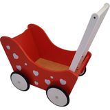 Playwood - Houten Poppenwagen rood met witte hartjes