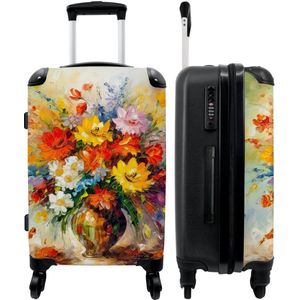 NoBoringSuitcases.com® Koffer - Bloemen - Boeket - Olieverf - Vaas - Trolley - Reiskoffer - Lichtgewicht - Hardcase - 66 cm - TSA slot - Grote koffer - 20 kg bagage - 90 liter