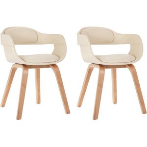 The Living Store Eetkamerstoelen 2 st gebogen hout en kunstleer crèmekleurig - Eetkamerstoel - Salontafel - Dining Chair - Kruk - Meubels