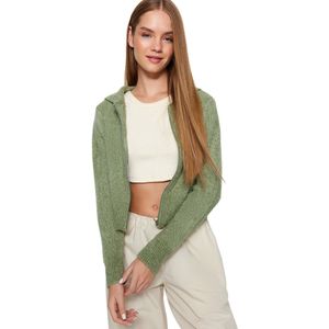 Trendyol Roze Cropped Bouclé Gebreid Vest Met Capuchon Twoaw24Hi00370