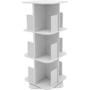 MensStore Draaiende Boekenkast - Draaibaar - 6 lagen - Boekenrek- Boekenplank - Opbergrek - Wit - 39x39x97cm