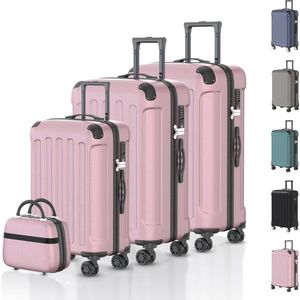 Voyagoux® 4-delige kofferset - ABS kofferset - L / M / S / XS - Koffer - Roségoud