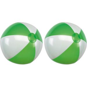 2x Opblaasbare strandballen groen/wit 28 cm speelgoed - Buitenspeelgoed strandballen - Opblaasballen - Waterspeelgoed
