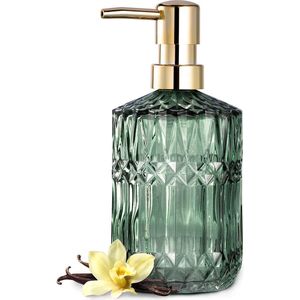 Helder glas zeepdispenser - 390 ml - met ABS plastic pomp, kristallen lotion dispensers voor gootsteen, badkamer - Groen
