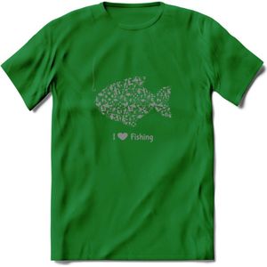 I Love Fishing - Vissen T-Shirt | Grijs | Grappig Verjaardag Vis Hobby Cadeau Shirt | Dames - Heren - Unisex | Tshirt Hengelsport Kleding Kado - Donker Groen - L