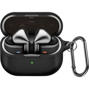 Somstyle Hoesje met Clip Geschikt voor Samsung Galaxy Buds 3 & 3 Pro - Siliconen Case Cover voor Draadloze Oordopjes - Zwart