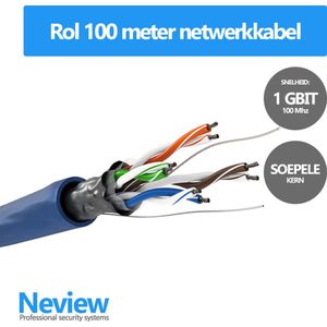 Rol 100 meter F/UTP netwerkkabel - Blauw - Soepel - Zonder stekkers - Folie afscherming