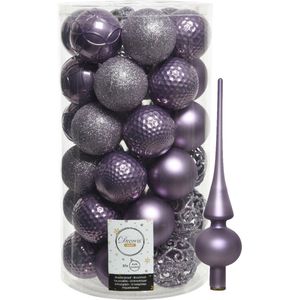Kunststof kerstballen 37x st D6 cm - incl. glazen piek mat - lila paars