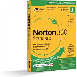 Norton 360 Standaard | 1Apparaat - 1Jaar | Windows - Mac - Android - iOS | 10Gb Cloud Opslag