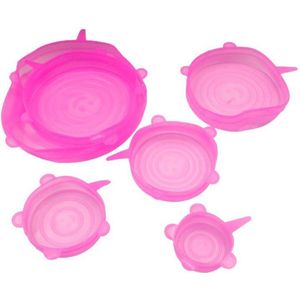 Finnacle - Siliconen deksels - Set van 6 - Herbruikbaar folie - Voor vershouden van voedsel - Roze