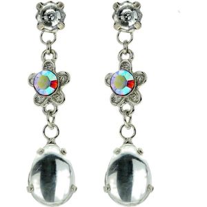 Behave Zilverkleurige oorbel met bloemetje en druppelvormige hanger