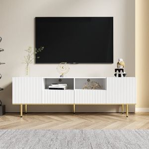 Sweiko Moderne TV-kast, Lade kast, Opslagkast, Gouden decoratie, gouden bureaupoten TV meubelkast, met twee laden, Wit