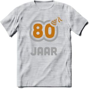 80 Jaar Feest T-Shirt | Goud - Zilver | Grappig Verjaardag Cadeau Shirt | Dames - Heren - Unisex | Tshirt Kleding Kado | - Licht Grijs - Gemaleerd - XXL