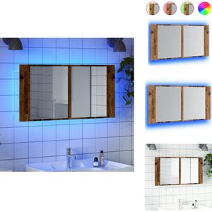 vidaXL Badkamer Spiegelkast Met Verlichting - Badkamer Spiegelkasten Met Verlichting - Spiegelkast Met Verlichting - Spiegelkast Verlichting - Spiegelkast LED 90x12x45 cm bewerkt hout oud houtkleurig