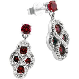 Diamonfire - Zilveren oorhangers Infinity - Pave - Rood