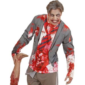 Widmann - Zombie Kostuum - T-Shirt Lange Mouwen Wallstreet Crash Man - Rood, Grijs - XL - Halloween - Verkleedkleding