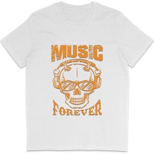 Heren Dames T Shirt - Skull Print - Quote Music Forever - Wit - XXL