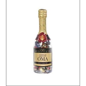 Snoep - Champagnefles - 's-werelds liefste Oma- Gevuld met verpakte Italiaanse bonbons - In cadeauverpakking met gekleurd lint