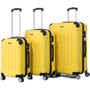 Kofferset Traveleo Babij - 3-delig - Complete Set - Koffer - Handbagage 35L + 65L en 90L Ruimbagage - ABS01 Geel