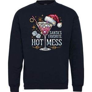 Kersttrui Santa's Favorite Hot Mess | Foute Kersttrui Dames Heren | Kerstcadeau | Kerstpakket | Navy | maat XL