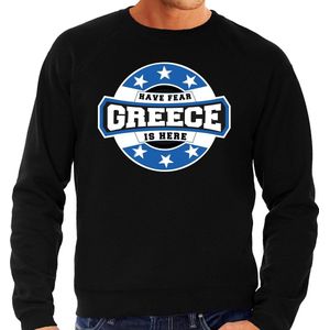 Have fear Greece is here sweater met sterren embleem in de kleuren van de Griekse vlag - zwart - heren - Griekenland supporter / Grieks elftal fan trui / EK / WK / kleding S