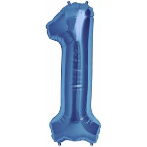 Folie Ballon Cijfer 1 Blauw XL 86cm leeg