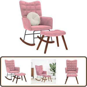 vidaXL Schommelstoel met krukje - Fluweel - Roze Schommelstoel Met Kruk - Schommelstoelen Met Krukken - Stoel - Schommelstoel