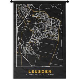 Wandkleed - Wanddoek - Leusden - Stadskaart - Goud - Kaart - Plattegrond - 60x90 cm - Wandtapijt